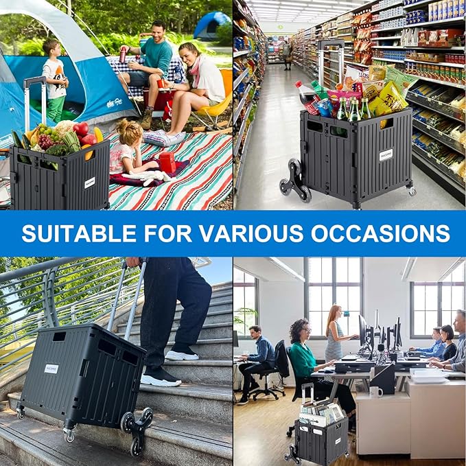 Foldable Utility Cart with Stair Climbing Wheels, Collapsible Rolling Crate - Image 7