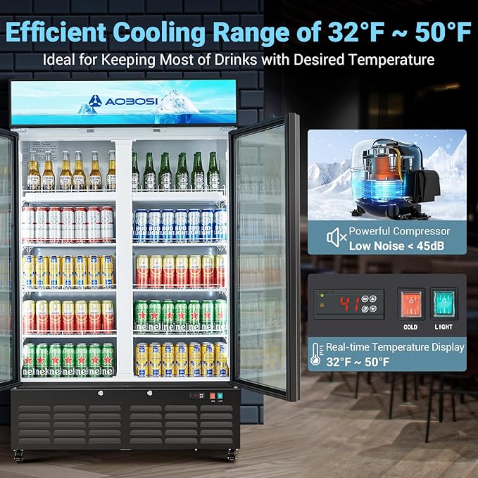 AAOBOSI Commercial Merchandiser Refrigerator, 27.02 Cu.Ft Glass Door Display - Image 3