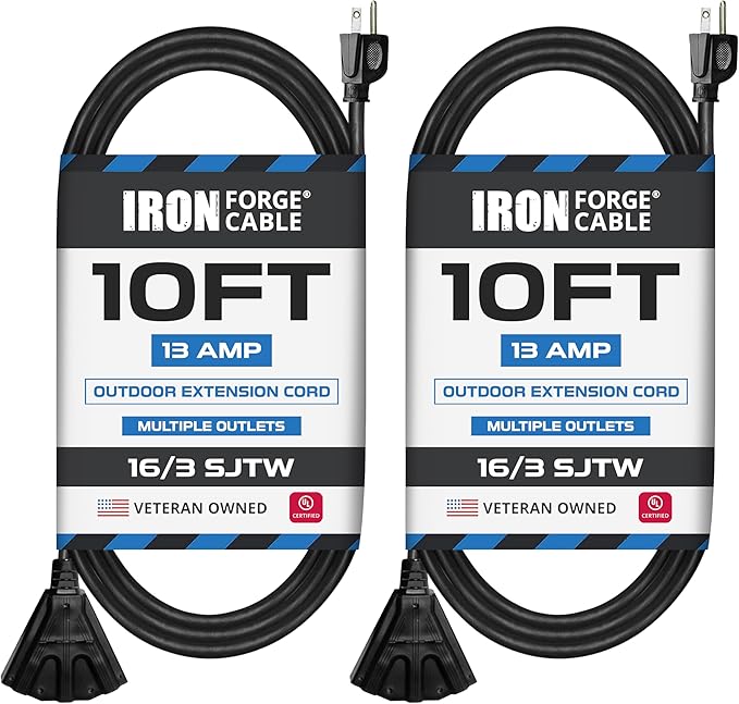 Iron Forge Cable 2 Pack 10 Ft Black Extension Cord by IronForgeCable