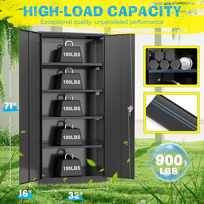 Pataku 71'' Metal Storage Cabinet, Garage Storage Cabinet - Image 3