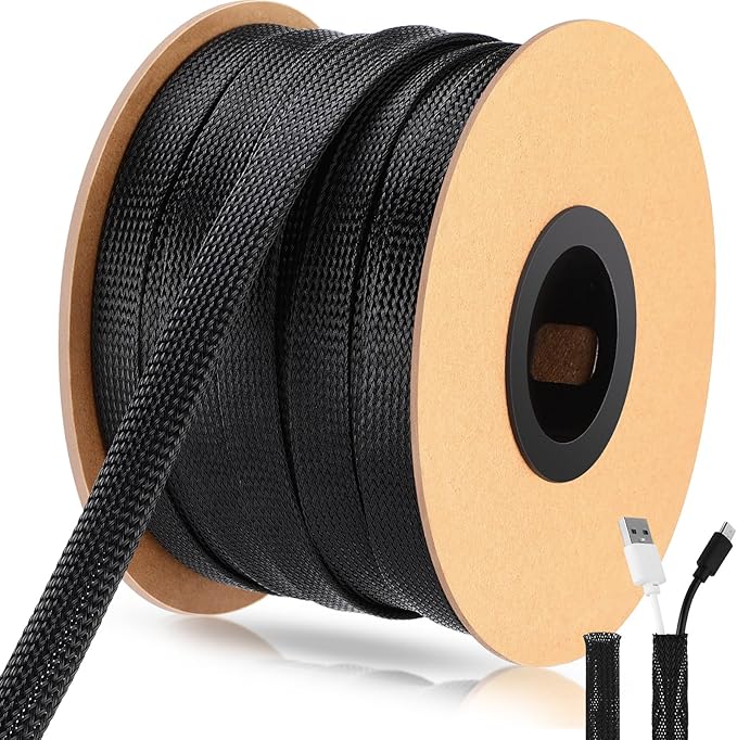Pangda 150 Feet 3/4 Inch Wire Loom PET Expandable Braided Sleeving Braided by Pangda
