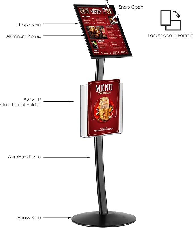 M&T Displays Curved Menu Board 8.5x11 Inch Pedestal Sign Holder - Image 2