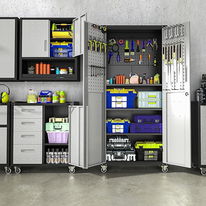 Metal Garage Storage Cabinet on Wheels, Lockable Rolling Tool Cabinet - Image 6
