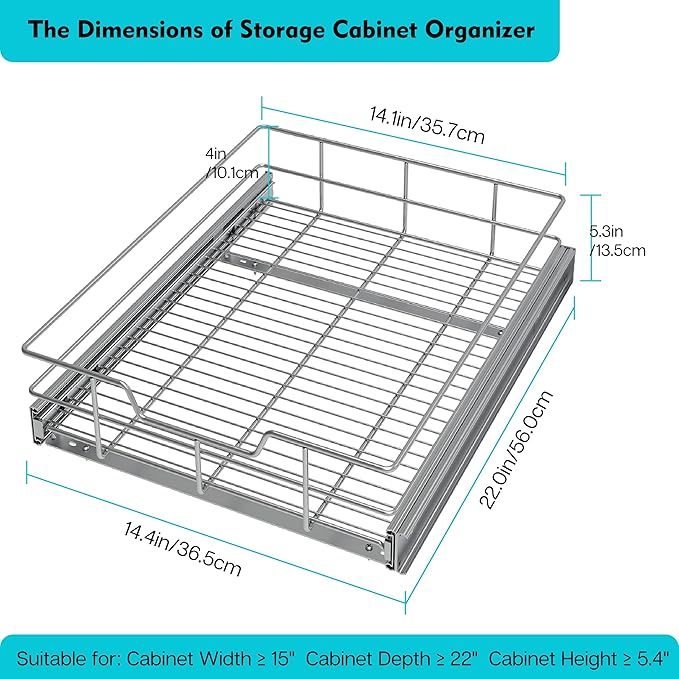 Pull Out Cabinet Organizer 14" W X 22" D, Slide Out Drawers - Image 2