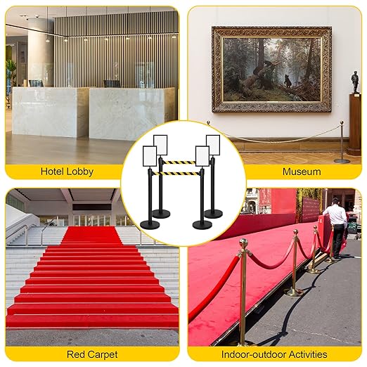 Therwen 12 Pcs Stanchions with 8.2 ft Retractable Belt Black Yellow Crowd - Image 7