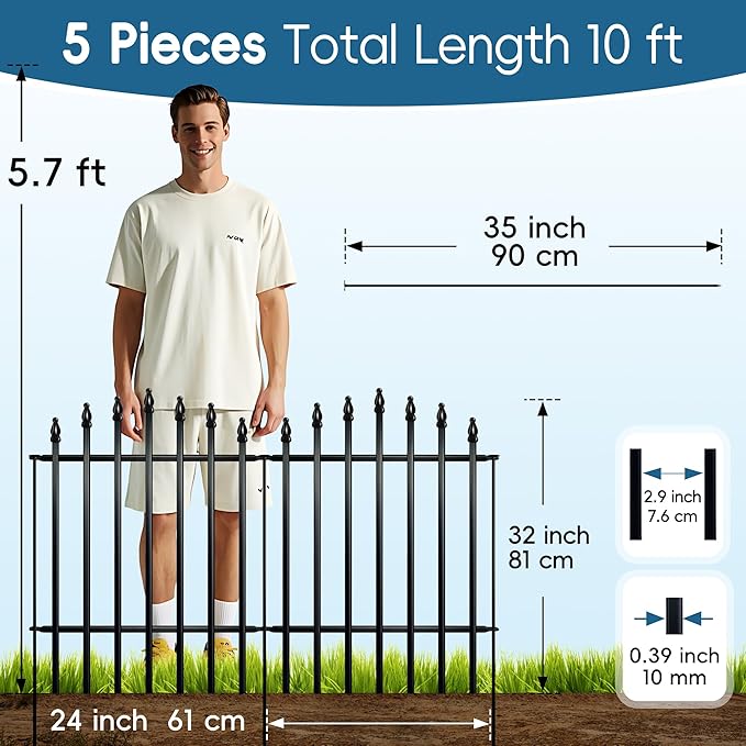 Metal Garden Fence 32" H x 24" W Rustproof Animal Barrier No Dig Decorative - Image 7