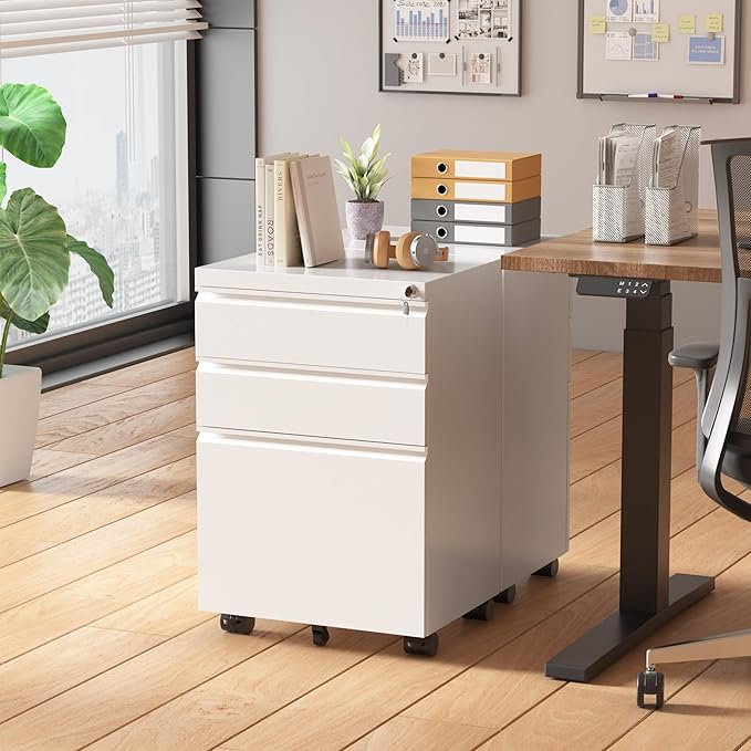 Superday File Cabinet 3 Drawer, Fully Assembled Metal Rolling Vertical Filing - Image 2