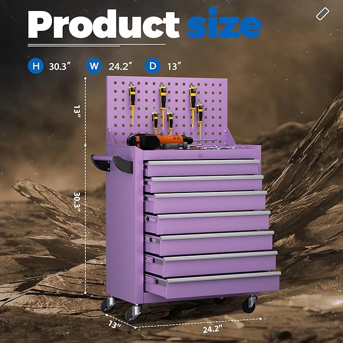 INTERGREAT 7 Drawers Rolling Tool Box - Image 3