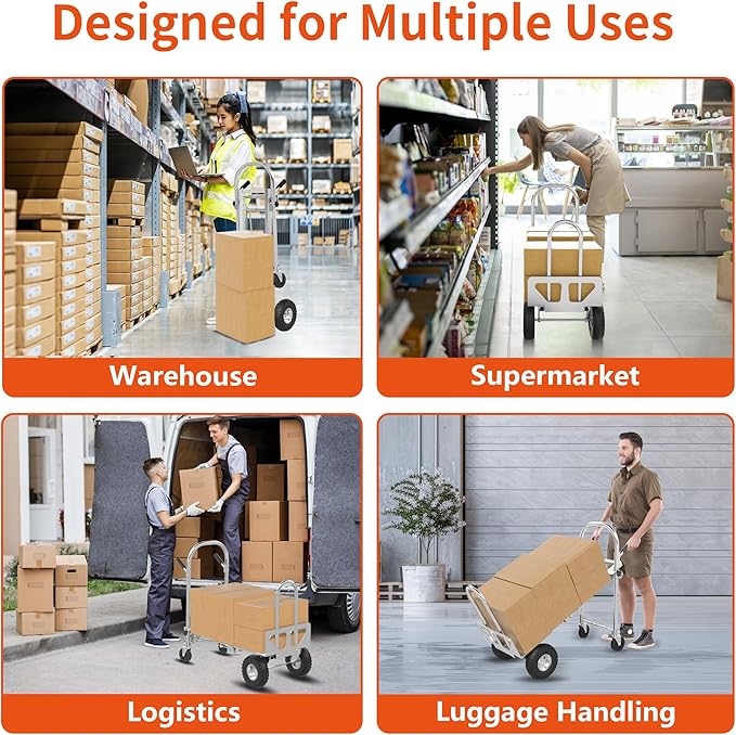 1000 LBS Dolly Cart with Wheels, 4 in 1 Folding Hand Truck, Stainless Steel - Image 7