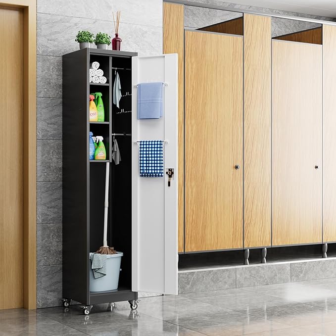 Aobabo 72" H Broom Closet Storage Cabinet, Lockable Metal Cleaning Storage - Image 9