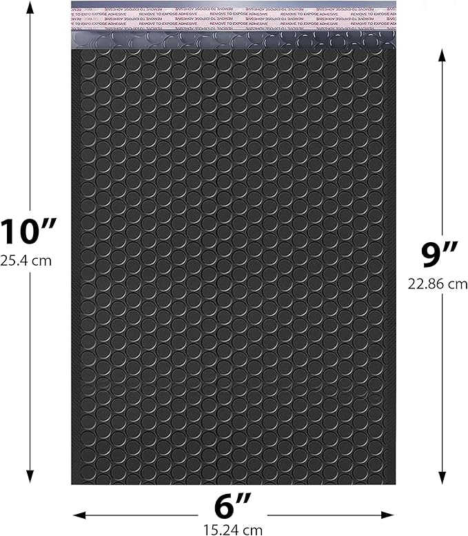 Black Small Poly Bubble Mailers 6x10 inch #0 | Self Seal Padded Envelopes | - Image 2