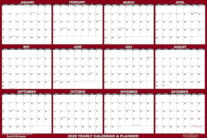 32" x 48" SwiftGlimpse 2026 Wall Calendar Erasable Jumbo XL Wet & Dry Erase - Image 2