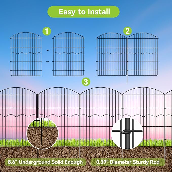 Decorative Garden Fence 6 Panels 14.8 ft×38in Metal Garden Fences, No Dig - Image 3