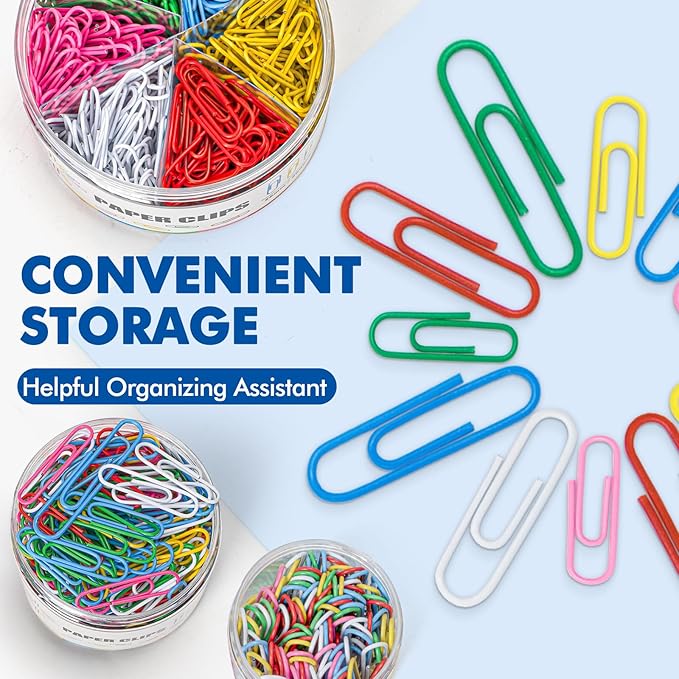 1000 Paper Clips Assorted Sizes, and Small Colored Paper Clips, Home - Image 3