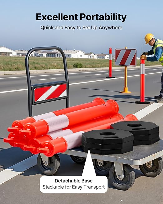 VEVOR 9 Pack Traffic Delineator Posts, 48 inches Traffic Safety Cones - Image 4