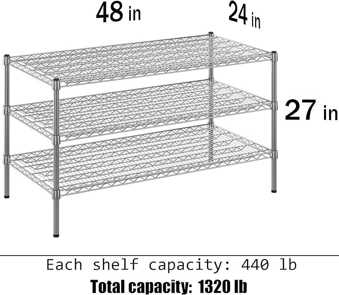 24" Deep x 48" Wide x 27" Height Wire Shelving Kit | 3-Tier | NSF Commercial - Image 3
