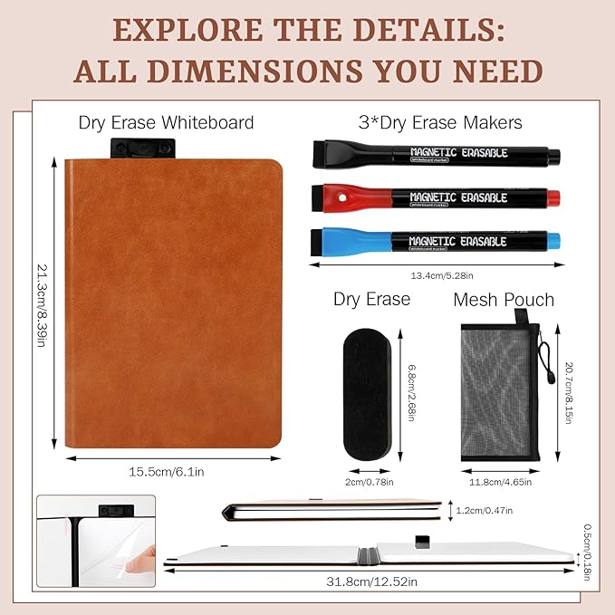 A5 Portable White Board Dry Erase Notebook, PU Leather Shell Double Sided - Image 3