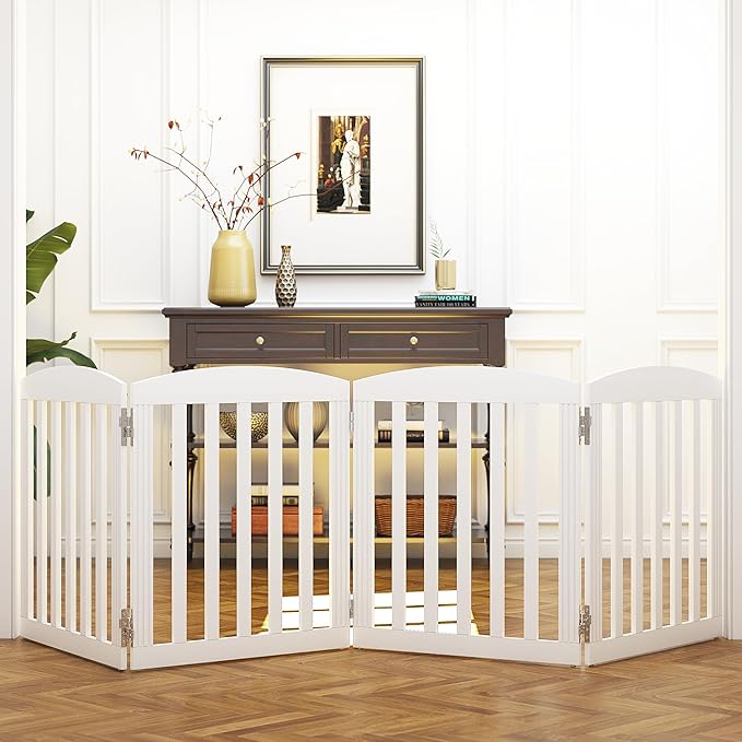SPIRICH 96" Extra Wide 28" Tall Wooden Freestanding Foldable Dog Gate, Pet Gate by SpirichLLC