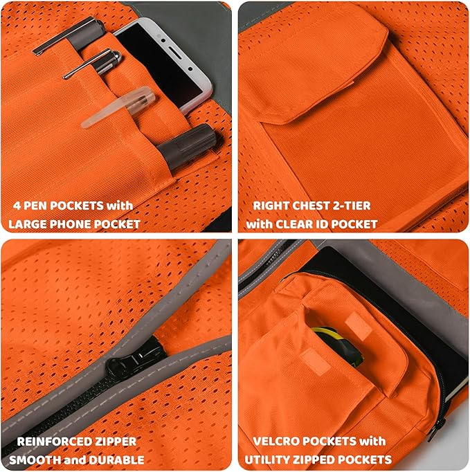 BeautyWill Custom Logo Safety Vest Class 2 High Visibility Reflective Vest - Image 7