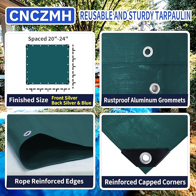 Heavy Duty Tarp Waterproof 12x12 Feet, 10 Mil Thick Green Poly Tarps Outdoor - Image 3