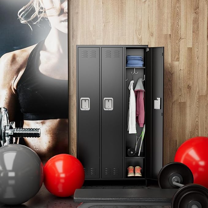 Metal Storage Locker with 3 Doors, Employee Lockers with 9 Hooks - Image 7