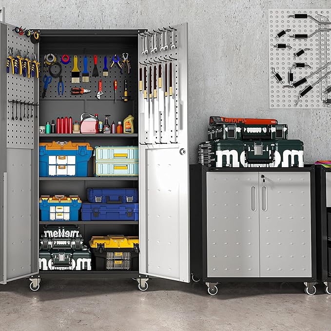 Metal Garage Storage Cabinet on Wheels, Lockable Rolling Tool Cabinet - Image 6