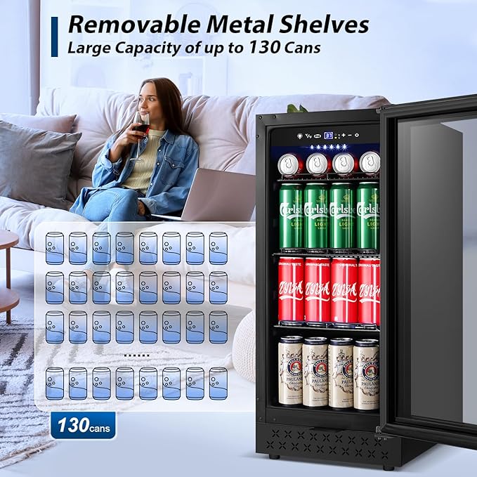 Tylza 15 Inch Beverage Refrigerator, Under Counter/Freestanding Drink Fridge - Image 3