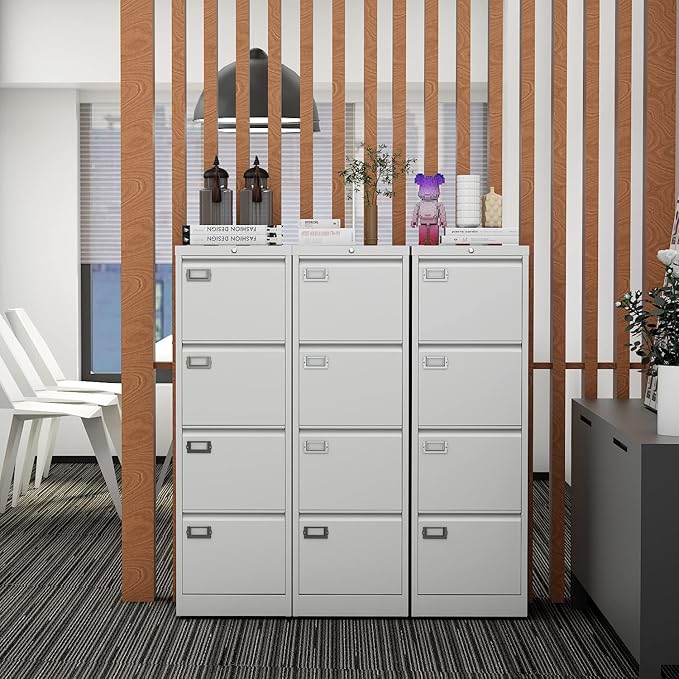 File Cabinets - 4 Drawers Vertical 17.8" Deep Lockable Filing Cabinet - White - Image 2