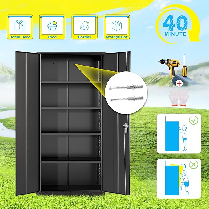 Pataku 71'' Metal Storage Cabinet, Garage Storage Cabinet - Image 7