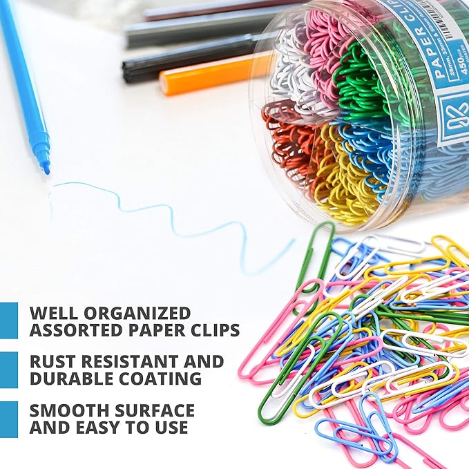 450 Color Paper Clips Assorted Sizes Small, Medium and Large Paper Clips - Image 3