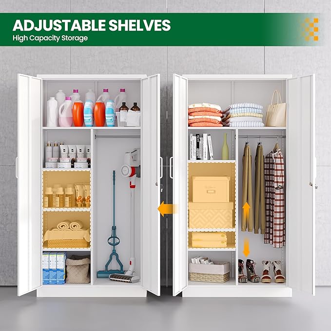 Broom Closet with Lock, Metal Storage Cabinet 36" Wide, 5-Tier Steel Utility - Image 7