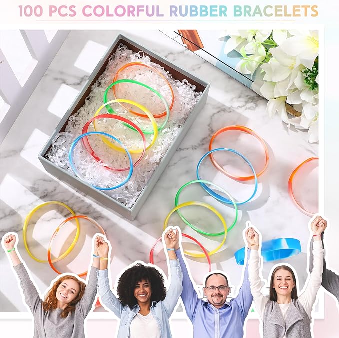 Liliful 100 Pcs Silicone Rubber Wristbands Rubber Wristband Bracelet Bands - Image 6
