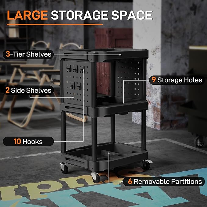 HOMCOM 3-Tier Rolling Tool Cart - Image 3
