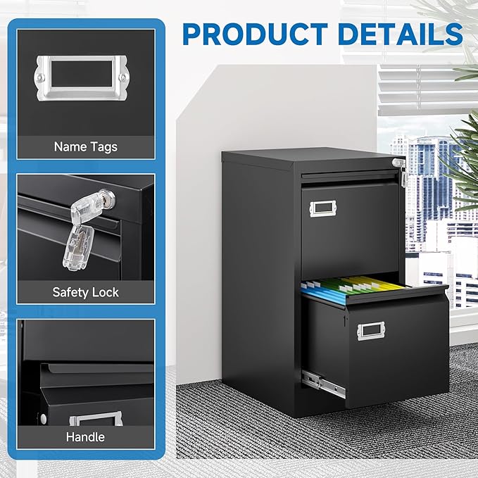 2 Drawer File Cabinet with Lock Metal Vertical Filing Storage Cabinet Office - Image 10
