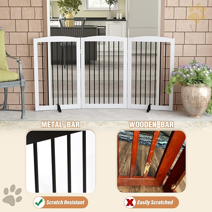 Freestanding Pet Gate for Dogs, Foldable Wooden Dog Gate for House Indoor - Image 4