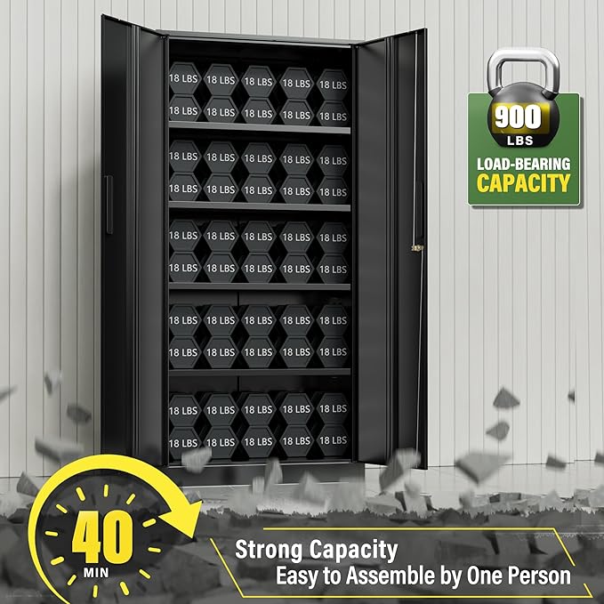 Greenvelly Metal Storage Cabinet, Metal Cabinet - Image 4