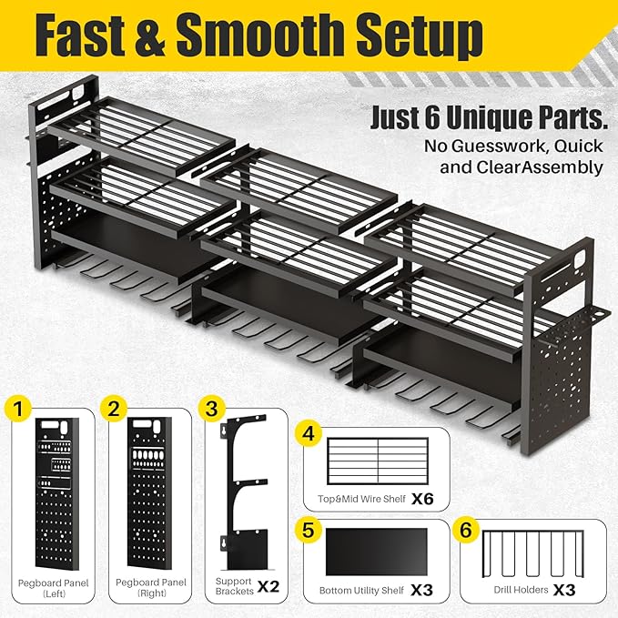 Large 49''W Power Tool Organizer Wall Mount | 620lbs Garage Storage Rack - Image 8