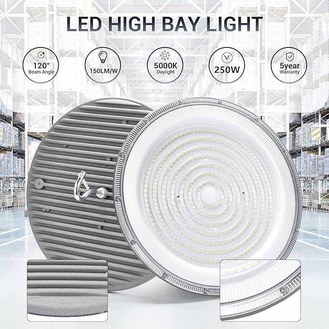 15 Pack 250W UFO Led High Bay Light, 5000K Daylight Commercial Bay Lighting - Image 6