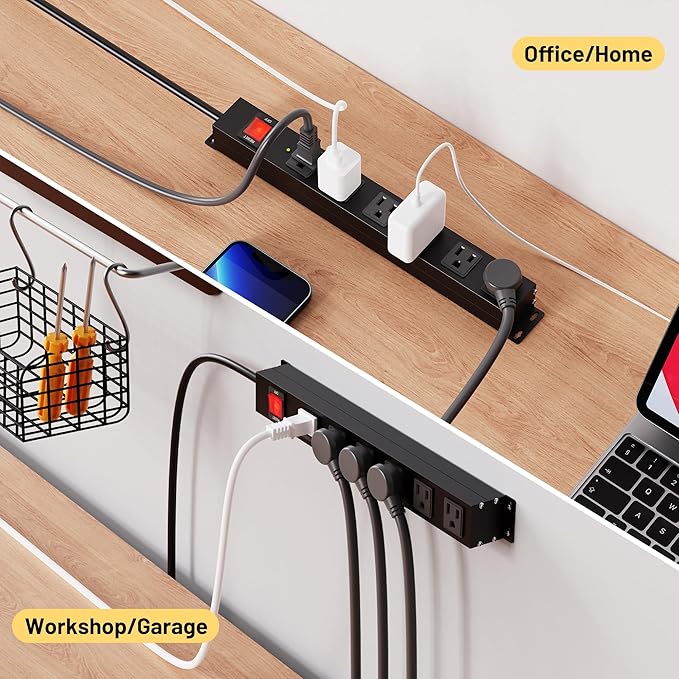 KF Matel 6 Outlet Power Strip Surge Protection 2100J, Heavy Duty Wide Space - Image 7