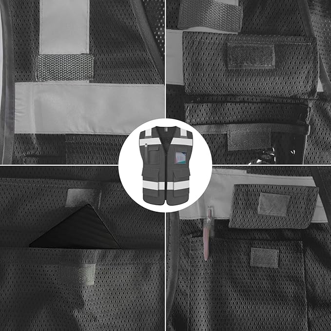 TCCFCCT Mesh Hi Vis Vest 5 Pockets High Visibility Reflective Safety Vest - Image 4
