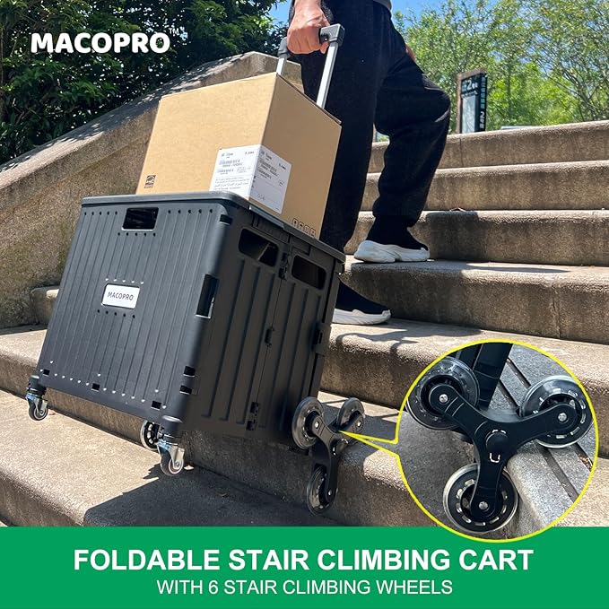 Foldable Utility Cart with Stair Climbing Wheels, Collapsible Rolling Crate - Image 3