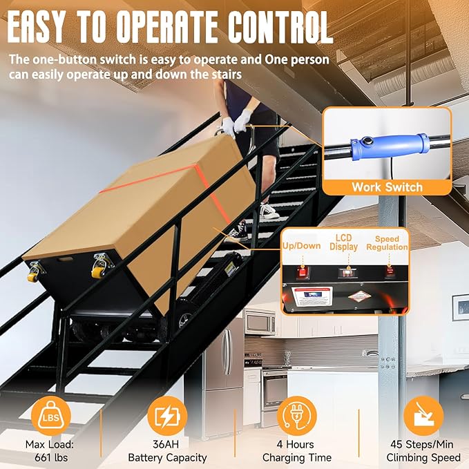 Electric Stair Climbing Dolly, 661lb 600W Powered Electric Stair Climbing Hand - Image 3