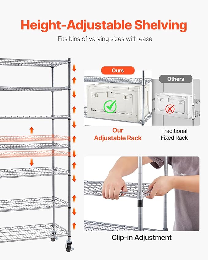 VEVOR 7-Tier Rolling Bin Storage Rack, 18 Organizer Bins, Bin Rack Storage - Image 4