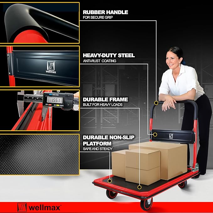 Push Cart Dolly by Wellmax, Moving Platform Hand Truck, Foldable - Image 4