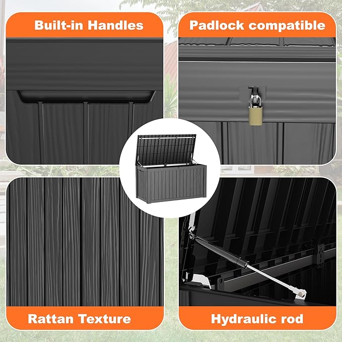 180 Gallon Resin Deck Box, Lockable Patio Outdoor Storage Box - Image 4