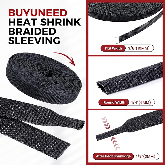 Heat Shrink Wire Loom 2:1 Shrinkable Braided Cable Sleeve 1/4 Inch ID-46ft - Image 2