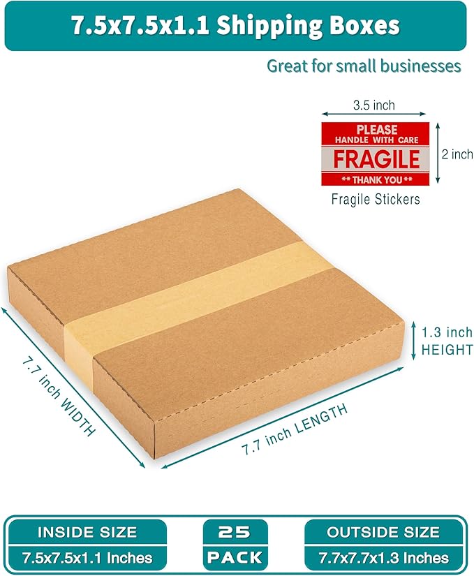 7" 45 RPM Vinyl Record Mailers 7.5"L x 7.5"W x 1.1"H Kraft Corrugated Album - Image 2