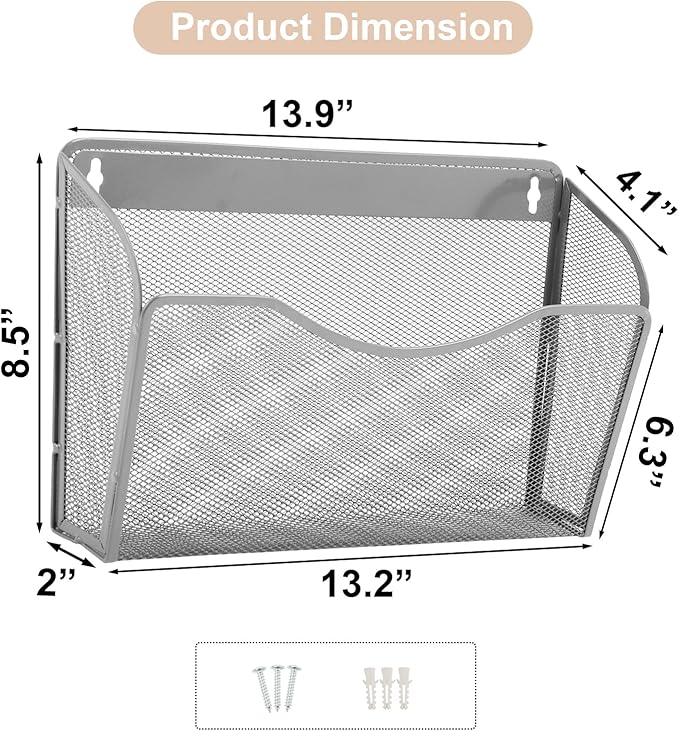 EASEPRES 3 Single Pocket Mesh Hanging File Organizer, Vertical Wall Mounted - Image 5