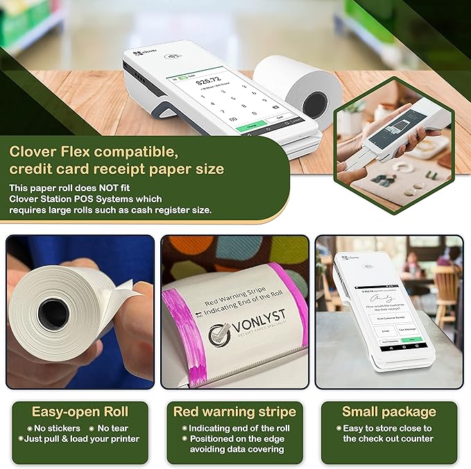 Thermal Paper Roll for Clover Flex Receipt Paper 2 1/4 x 55 - Image 2