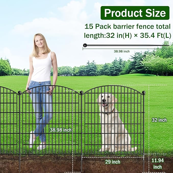 15 Panels Decorative Garden Fence - 32 in x 35.4 ft No Dig Dog Fence Outdoor - Image 2
